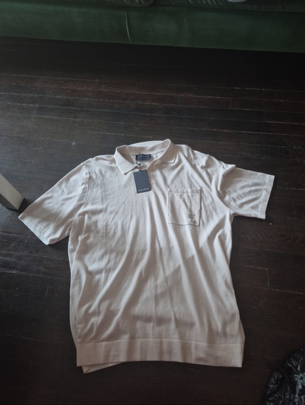 Psycho Bunny LongFord Fine Knit Polo Mens Size XL Natural Linen Logo Lightweight